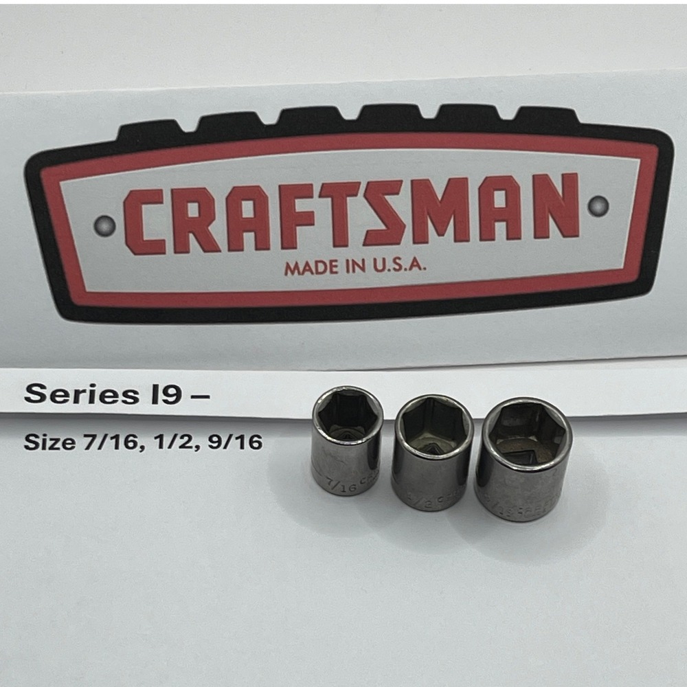 Craftsman Series i9 Made in USA‎ 3/8 Drive 6 Point SAE Socket Set 7/16 1/2 9/16